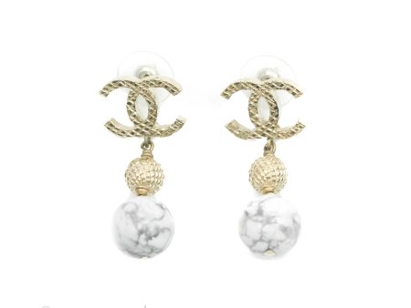 Chanel CC Drop Marble Earrings Gold Tone 16A Cheap