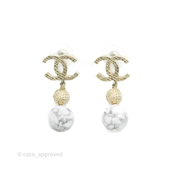 Chanel CC Drop Marble Earrings Gold Tone 16A Cheap