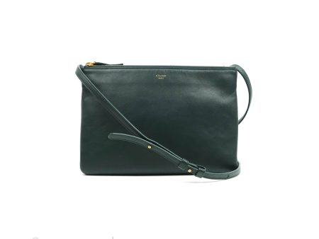 Celine Large Trio Crossbody Bag Dark Green Lambskin Gold Hardware Sale