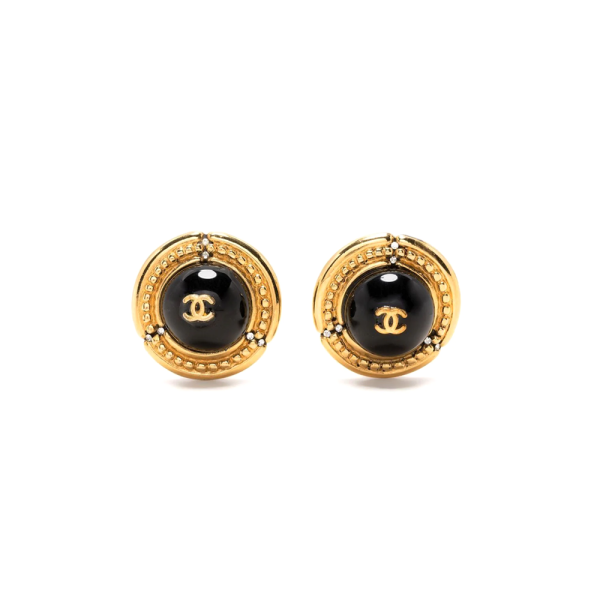 CHANEL Black Cabochon Logo Clip-on Earrings Online Hot Sale