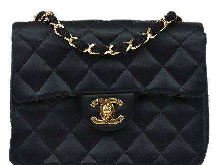 CHANEL 1986-1988 Classic Flap Mini Square 17 Black Satin 97488 Cheap