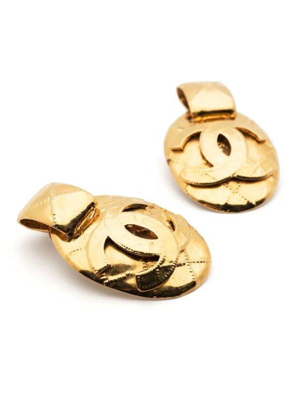 CHANEL Diamond Quilted Gold Clip-on Earrings Online now