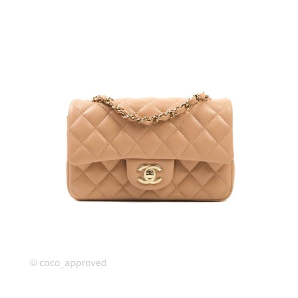 CChanel Quilted Mini Rectangular Lambskin Beige Gold Hardware 21A Online now