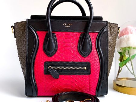 Celine Tri Color Python and Leather Nano Luggage Tote on Sale