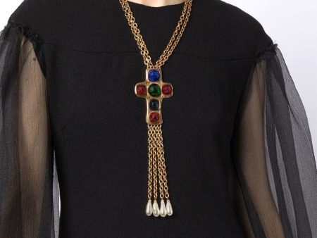 CHANEL Cabochon Cross Necklace on Sale