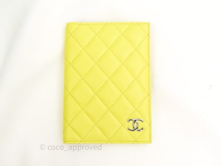 Chanel  Quilted Passport Holder Lime Yellow Lambskin Silver Hardware Fashion