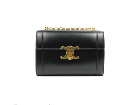 Celine Chain Bag Triomphe in Black Calfskin For Discount