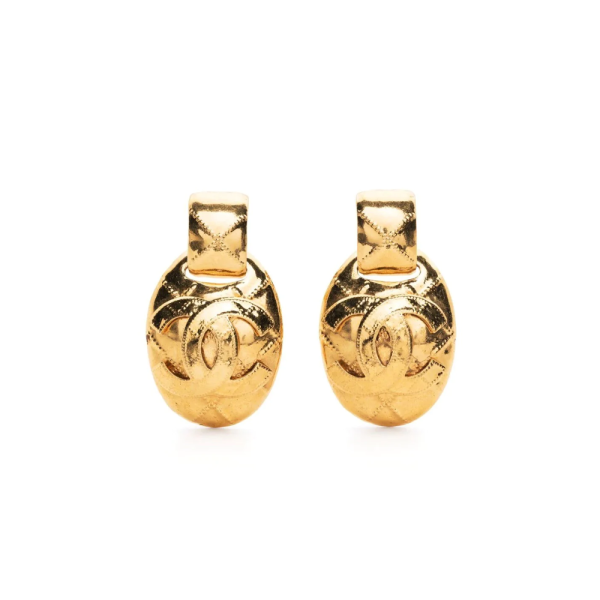 CHANEL Diamond Quilted Gold Clip-on Earrings Online now