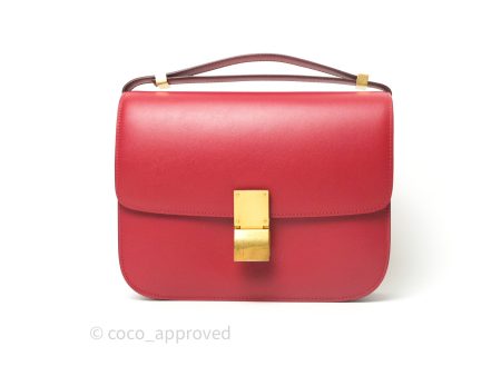 Celine Box Calfskin Medium Classic Box Flap Red Hot on Sale