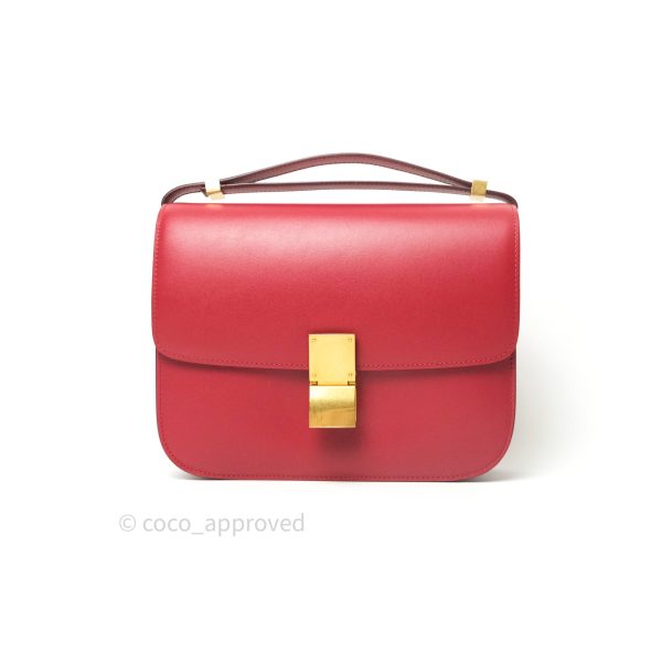 Celine Box Calfskin Medium Classic Box Flap Red Hot on Sale