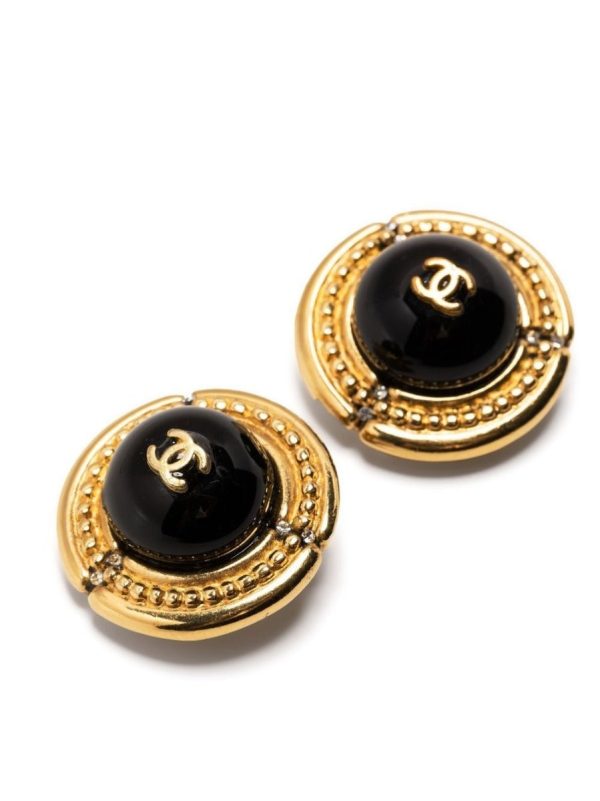 CHANEL Black Cabochon Logo Clip-on Earrings Online Hot Sale