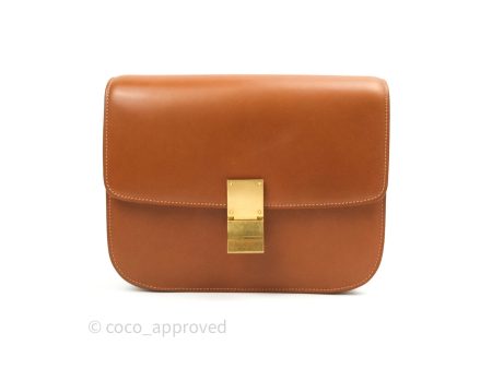 Celine Box Brown Tan Calfskin Leather Medium Classic Gold Hardware Online Hot Sale