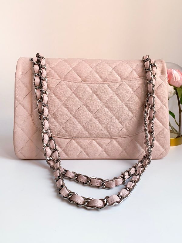 Chanel 14C Sakura Pink Caviar Double Flap Quilted Jumbo SHW on Sale