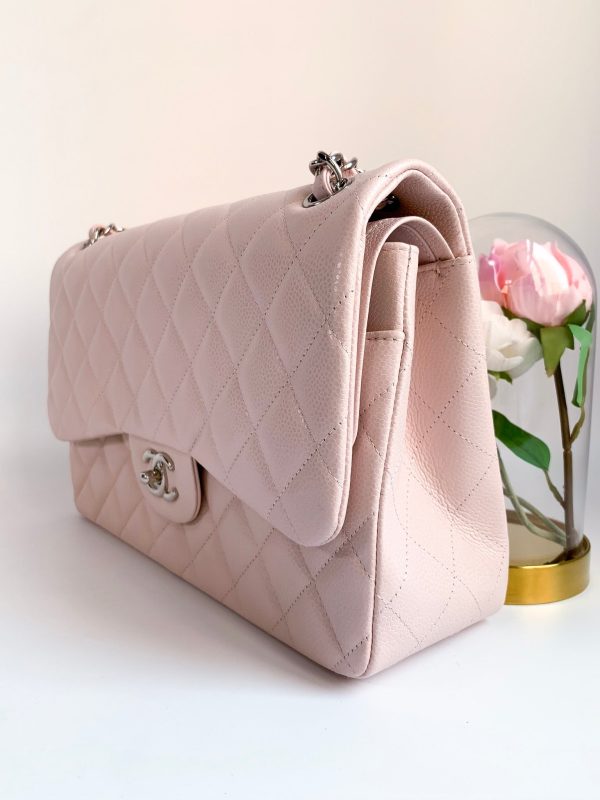 Chanel 14C Sakura Pink Caviar Double Flap Quilted Jumbo SHW on Sale