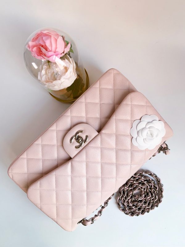 Chanel 14C Sakura Pink Caviar Double Flap Quilted Jumbo SHW on Sale