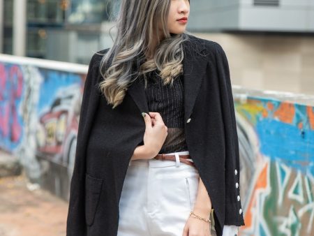 Chanel Wool Blazer Black with White Sleeve Fashion